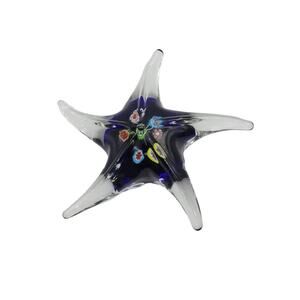 Art Glass Cobalt Blue Millefiori Starfish 5.5" Paperweight Figurine Decor